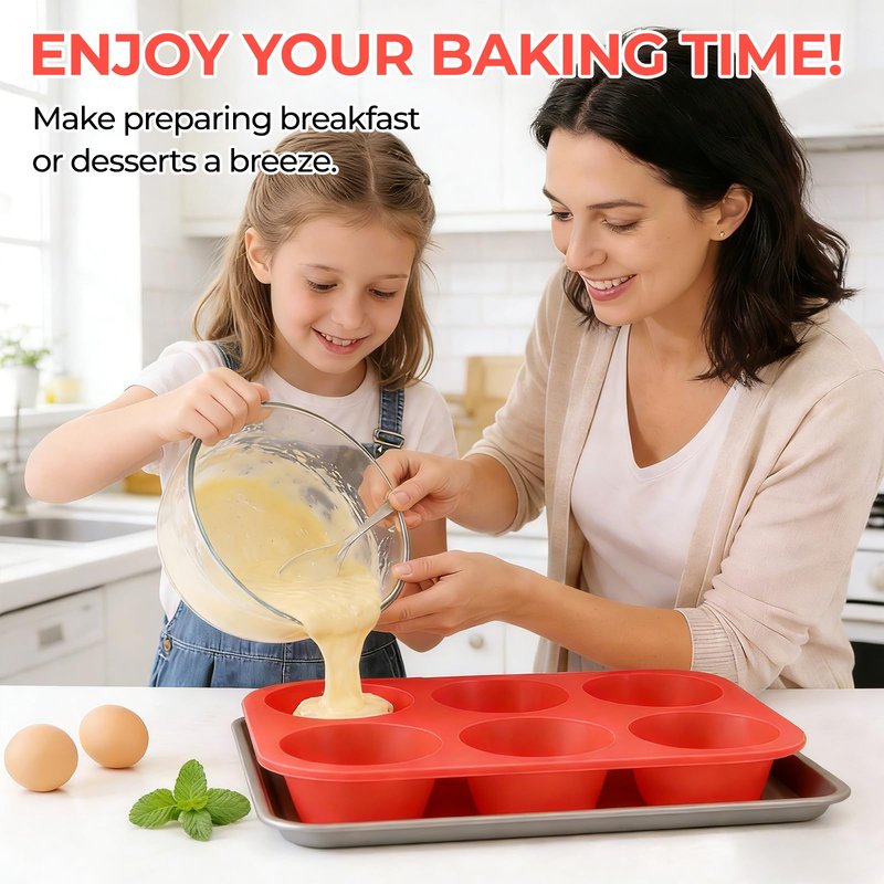 Jumbo Muffin Pan, 3.5 Inch Large Muffin Pan 6 Cup Silicone Jumbo Cupcake Tin for Baking Food Grade Silicone Mold Non Stick