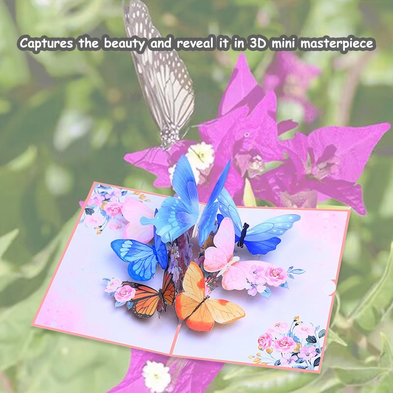 ROBBEAR Pop Up Card, Butterfly and Flower 3D Greeting Card with Envelope for Any Occasion, Birthday, Mother's Day, Anniversary, Valentines Day, Handmade Gifts, Foldable Celebration Cards for Friends
