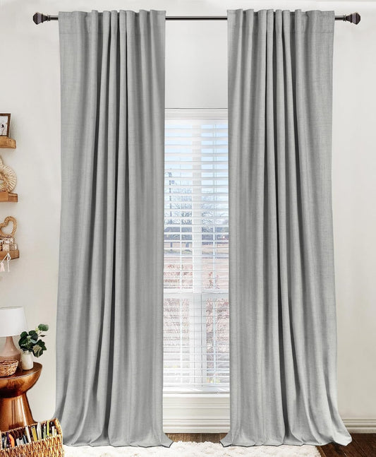 Skiennix 100% Blackout Linen Curtains - Thermal Insulated Drapes for Bedroom | 50" W x 90" L, Ash Grey