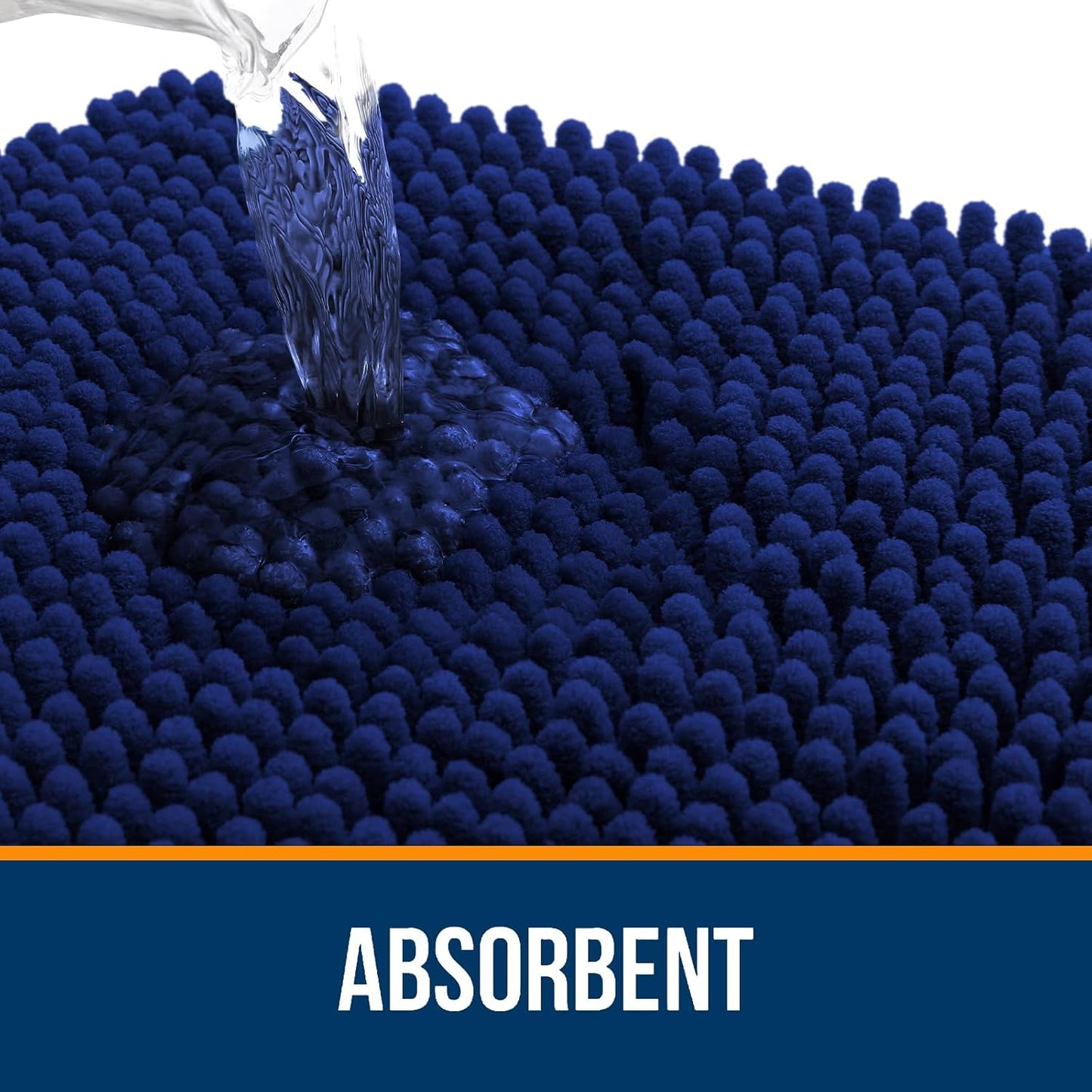 OLANLY Large Chenille Bathroom Rugs - Extra Soft & Absorbent | Quick-Dry Rubber Backing, Navy 50x30