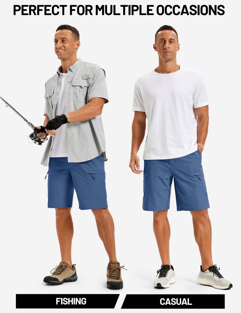 TACVASEN Mens Hiking Shorts Quick Dry Golf Cargo Lightweight Elastic Waist Travel Fishing Shorts with Pockets Blue Grey