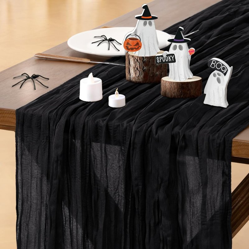 Socomi 10pcs Black Cheesecloth Table Runner Boho Rustic Gauze Summer 120 inch 10FT Cheese Cloth Sheer Runner for Wedding Party Baby Shower Birthday Home Decor Holiday Decorations