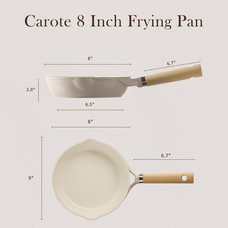 CAROTE 8" Ceramic Frying Pan Skillet, Non Stick Frying Pan Chef's Pan, Healthy & PFOA/PFAS Free, Induction-Compatible, Taupe