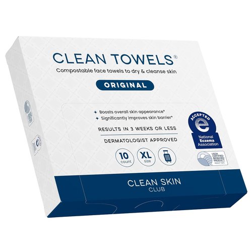 Clean Skin Club Clean Towels XL® - 100% Biobased Disposable Face Towels | TSA-Approved Travel Pack, 10 Count