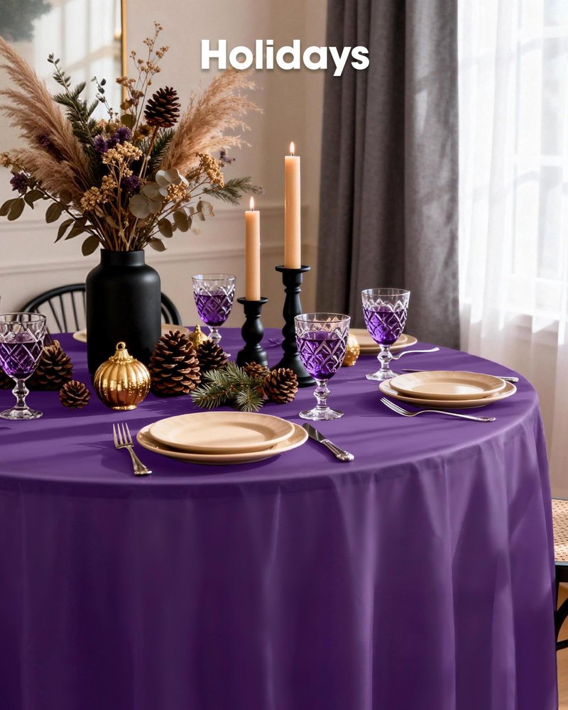 Pureegg Plastic Table Cloth Disposable 10 Pack, 84'' Round Table Cloths, Halloween Party Decorations, Summerween Decor, Halloween Tablecloths, Round, Plastic Cover, Leakproof & Sturdy, Purple