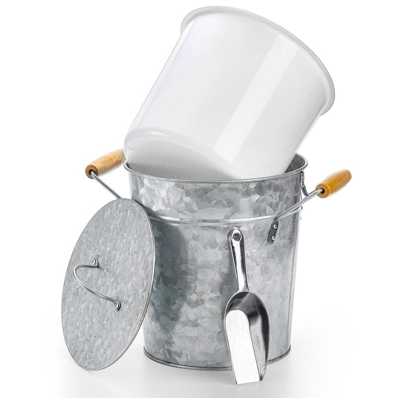 Frcctre Farmhouse 4 Liter Ice Bucket with Lid, Galvanized Metal Beverage Tub with Scoop and Handles, Drink and Wine Chiller for Bar, Party, BBQ, Great for Indoor and Outdoor Use