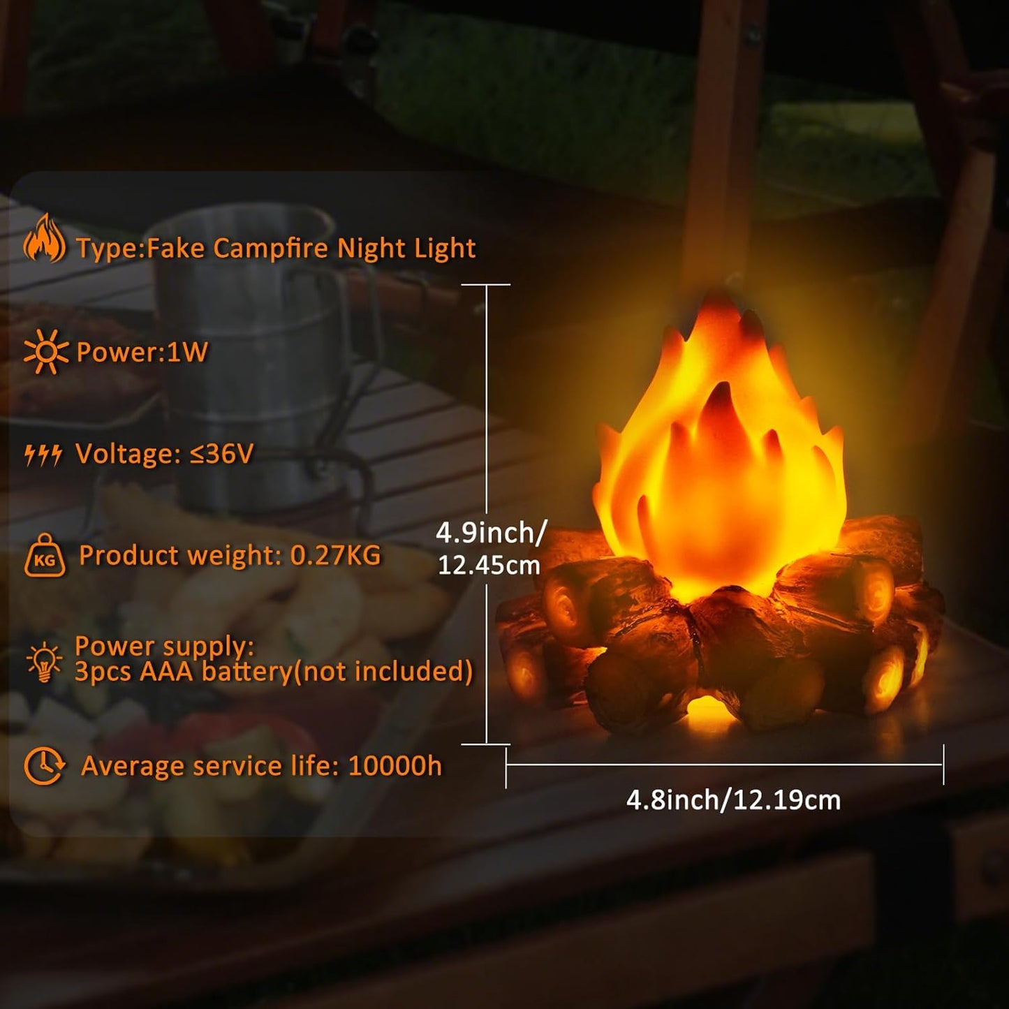 Bestview 3D LED Fake Campfire Night Light - Realistic Flameless Fire Pit Lamp for Halloween & Christmas Decor