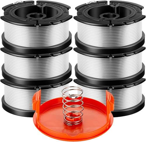 Black & Decker AF-100 Weed Eater Spool - 30ft 0.065" | 8-Pack with 6 Spools, 1 Cap & 1 Spring