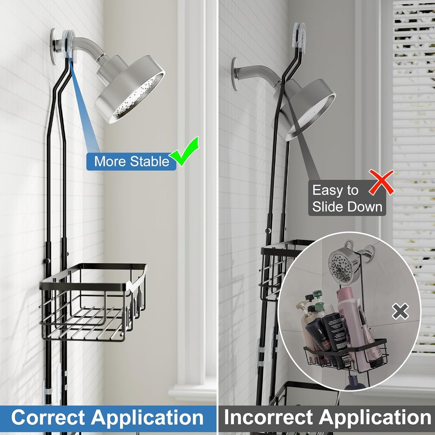 Skiennix Shower Organizer - Upgraded Extended Length Rustproof Caddy with Hooks | Large Bathroom Storage