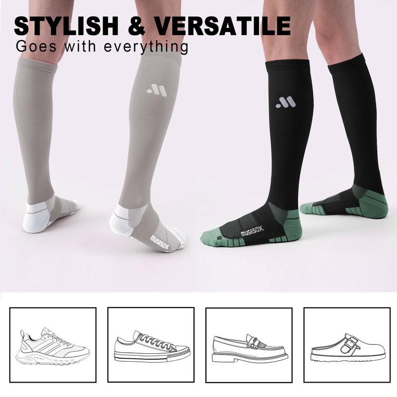 musesox Compression Socks for Women and Men,Knee High 15-20mmHg Graduated Support(3 Pairs) for Nurses,Travel,Black,Large