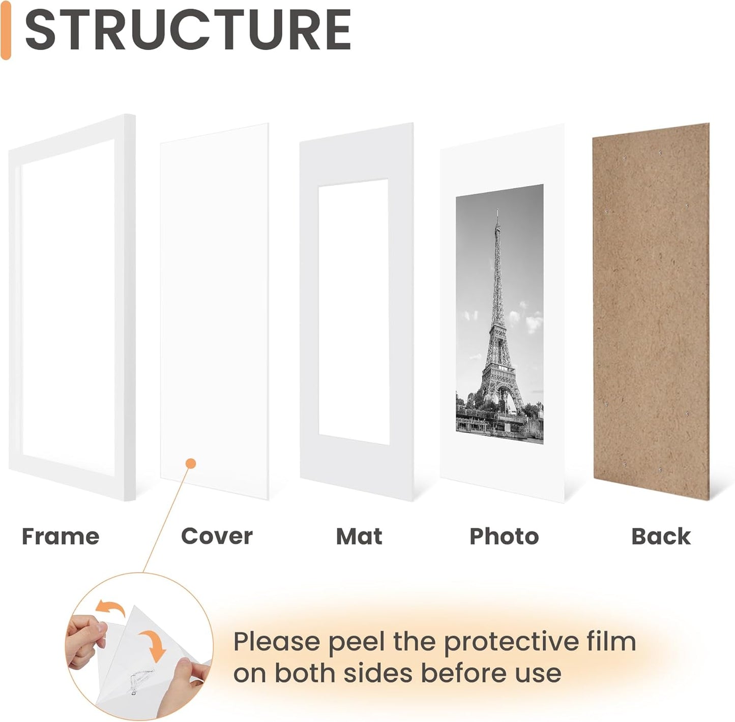 Upsimples 8x12 Picture Frame Set of 5 - Display 6x8 Photos with Mat or 8x12 Without | White Gallery Frames