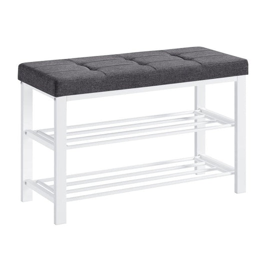 SONGMICS Shoe Bench, Storage Bench, Entryway Bench with Cushion, Shoe Shelf with Seat, Space-Saving, Modern Style, for Living Room, Bedroom, Hallway, Dark Gray and Cloud White ULBS057W01