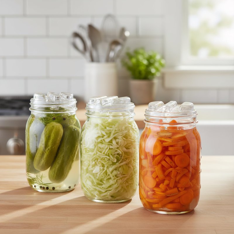 TOPZEA 9 Pack Fermentation Glass Weights with Easy Grip Handle for Wide Mouth Mason Jar Canning Pickling Jars, Glass Fermentation Weights Fermenting Kit for Sauerkraut, Kimchi and More