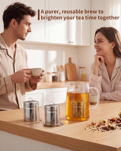 House Again 2 Pack Tea Strainers for Loose Tea, Extra Fine Mesh Tea Infuser, 304 Stainless Steel with Chain Hook, Loose Leaf Tea Steeper for Brew Tea Spices & Seasonings, Geometric Design
