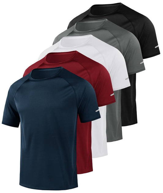 Little Beauty 5 Pack Workout Shirts for Men Mesh Fast Dry Gym Shirts Moisture Wicking Short Sleeve Running Shirts Navy/Red/White/Grey/Black 3XL