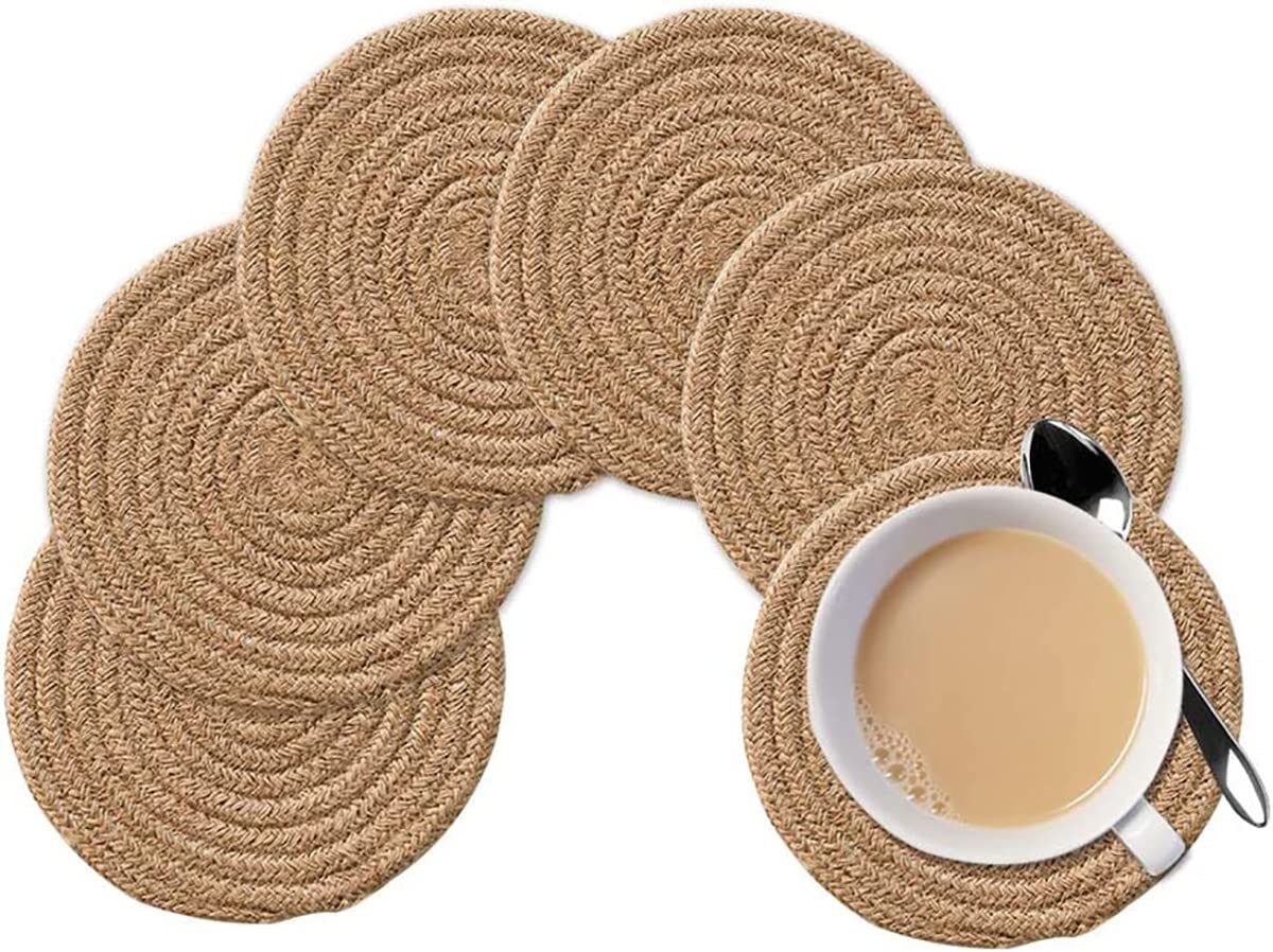 WENFOME Jute Woven Placemats Set of 6, Round Braided Tablemats Natural Jute Handmade Woven Plate Chargers Heat Resistant Non-Slip Potholder for Table Decoration(13 inch)