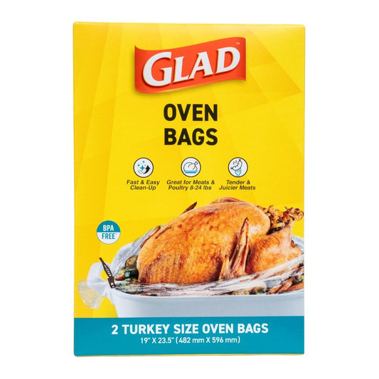Glad Turkey Size Oven Cooking Bags for Meats and Poultry Weighing 8 to 24 lbs, BPA-Free, Locks in Moisture for Tender Juicy Roasts, Easy Clean-Up, 19 x 23.5 Inch, 2 Count