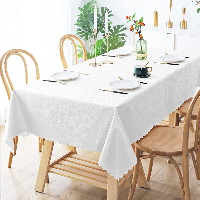 Smiry Rectangle Table Cloth, Waterproof Heavy Duty Vinyl Tablecloths, Wipeable Washable Table Cover for Kitchen and Dining Room (White, 52" X 70")
