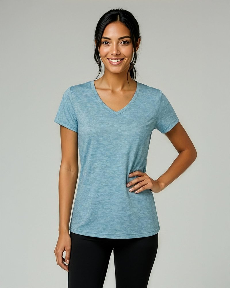 Real Essentials 5 Pack: Women's Dry-Fit Short Sleeve V Neck T Shirt Workout Fitness Yoga Top Tee (Available in Plus Size), Set 4, 1X