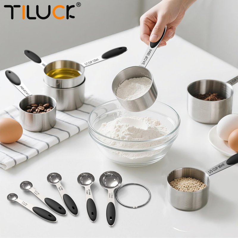TILUCK Measuring Cups and Spoons Set, Stainless Steel, Kitchen Utensils for Cooking and Baking (10)
