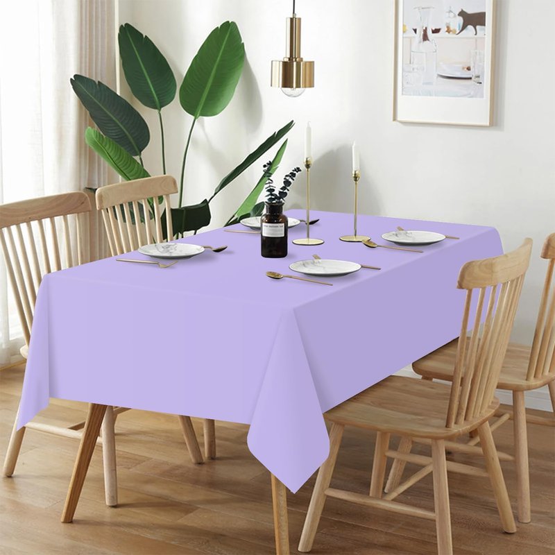 QIKSION Lavender Plastic Table Cloth Disposable 2 Pack, 54 x 108 Inch Tablecloths for Birthday Party Supplies, Easter Decorations, Light Purple, Pastel, Lilac Rectangle Table Cover