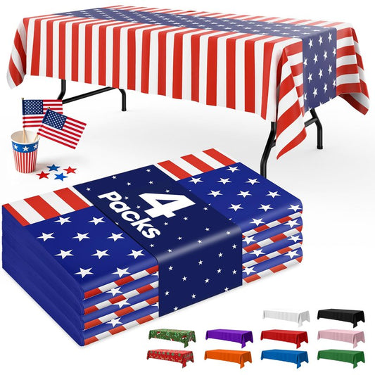 Niuara American Flag Tablecloth – 4 Pack 54" x 108" Disposable Patriotic Tablecloths for 6FT Tables, 4th of July Decorations, Independence Day & Memorial Day Party Supplies
