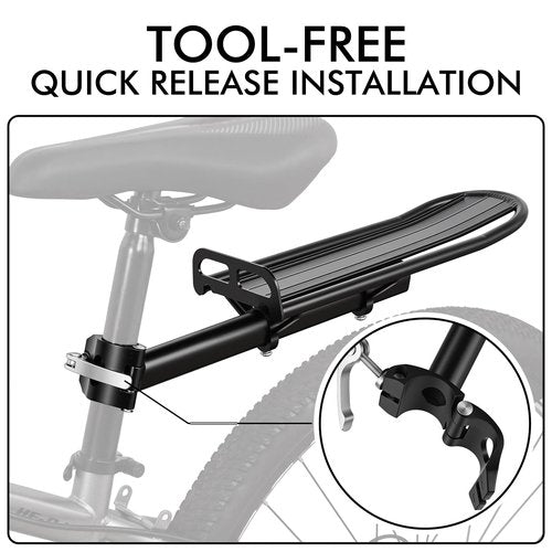 Bike Rear Rack, Adjustable Bike Cargo Rack with Quick Release Clamp Includes Tie Straps