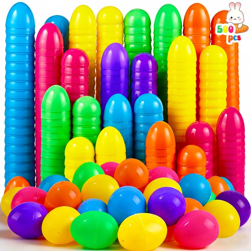 UMEELR 500 PCS Plastic Eggs Bulk, 2.4 Inch Easter Eggs Empty, 6 Bright Colors Fillable Easter Hunt Party Favor Basket Stuffers Fillers Filling Treats