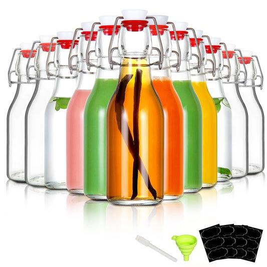 YEBODA 12 Pack Swing Top Glass Bottles 8oz Flip Top Glass Bottles for Home Brewing,2nd Fermentation,Kombucha,Kefir,Vanilla Extract,Juice,Tea,Beverages,Soda,Oil,Vinegar,Limoncello,Beer