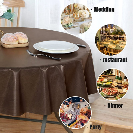 sancua 100% Waterproof Round PVC Tablecloth - 60 Inch - Oil Proof Spill Proof Vinyl Table Cloth, Wipe Clean Table Cover for Dining Tables, Buffet Parties and Camping, Coffee