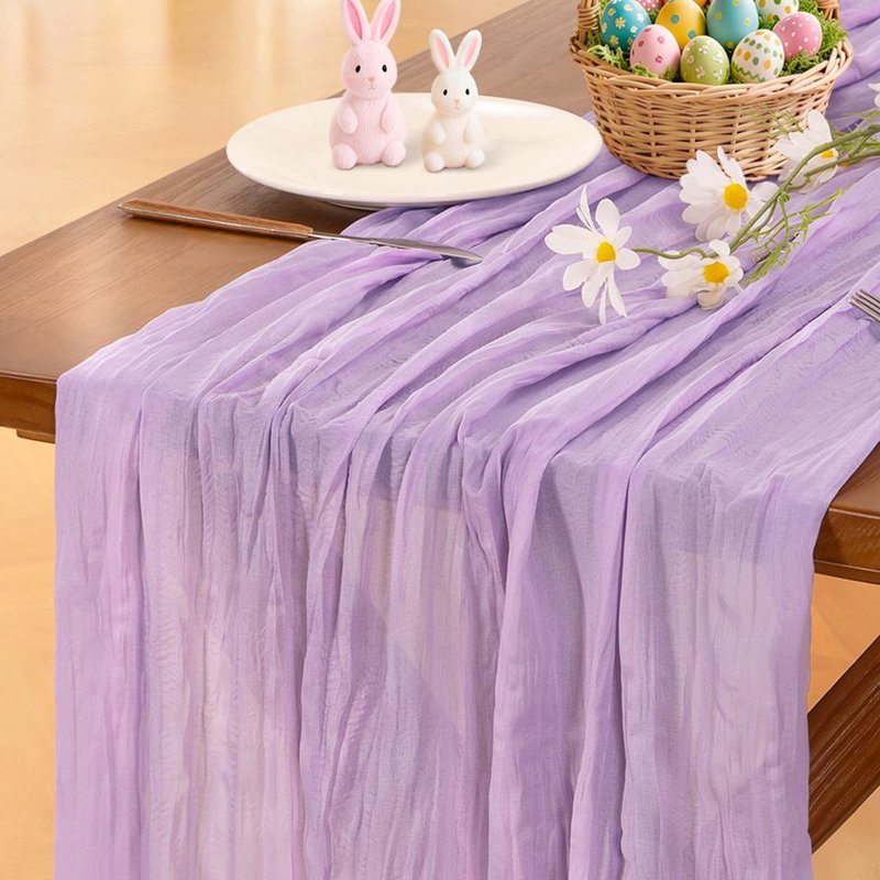 Socomi Lilac Purple Lavender Cheesecloth Table Runner Summer Boho Rustic Gauze 120 inch 10FT Cheese Cloth Sheer Runner for Wedding Party Baby Shower Birthday Home Decor Holiday Decorations