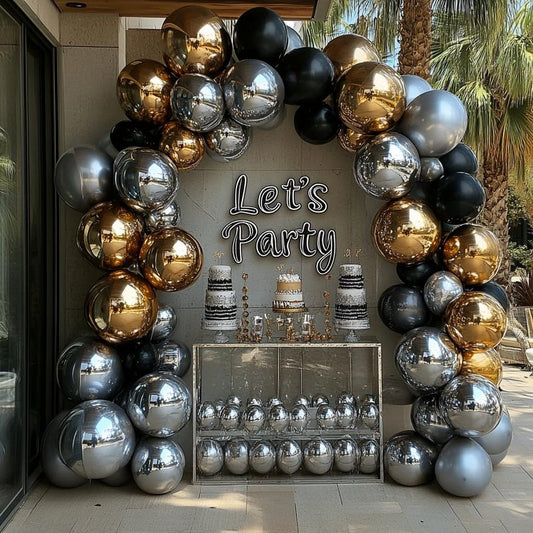 Bezente Black Silver Confetti Latex Balloons,60pcs 12 inch Black White Silver Metallic Chrome and Confetti Balloons for New Year Birthday Baby Shower Wedding Theme Party Decoration