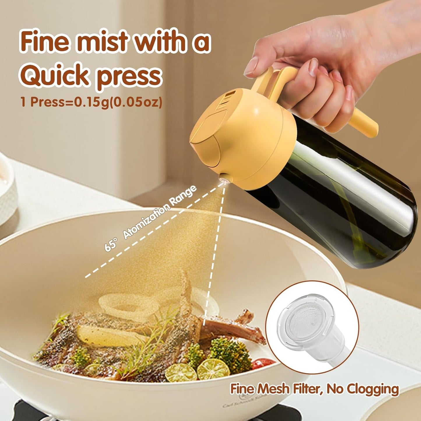 YARRAMATE Dark Green Glass Oil Sprayer - 16oz Light-Blocking 2-in-1 Olive Oil Dispenser for Cooking | Food-Grade Mister for Air Fryer & BBQ