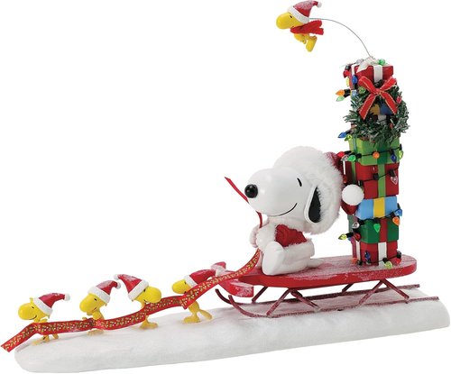Department 56 Possible Dreams Snoopy Santa Figurine - 11 Inch, Colorful Sleigh Group Effort Decor