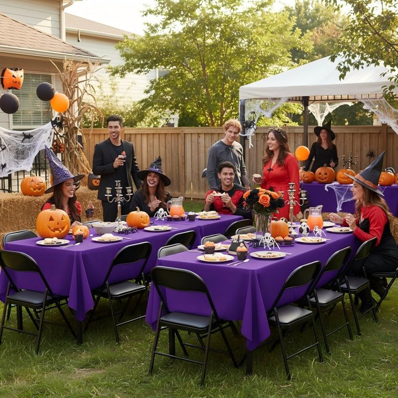sancua Rectangle Tablecloths for 6 Foot Tables, 6 Pack - Washable Polyester Fabric Table Cloth for Halloween Party, Wedding Birthday Banquet Reception, 54x108 Inch, Purple