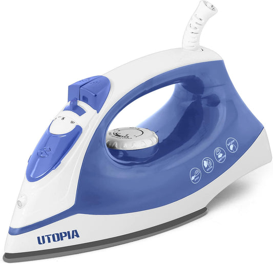Utopia Home Steam Iron - 1200W Non-Stick Soleplate Clothes Iron with 2.3m Cord & Adjustable Thermostat | Blue