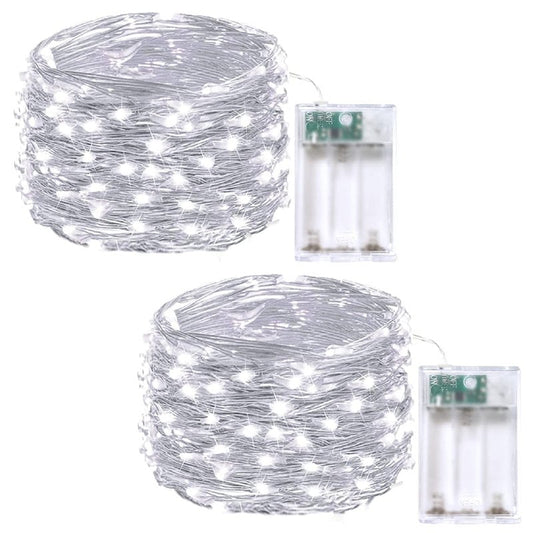 2-Pack Fairy Lights Battery Operated with Timer, Waterproof 16FT 50 LED String Lights Indoor Outdoor, Cuttable Starry Fairy Lights for Christmas Home Bedroom Wedding DIY Centerpiece Decor (Cool White)