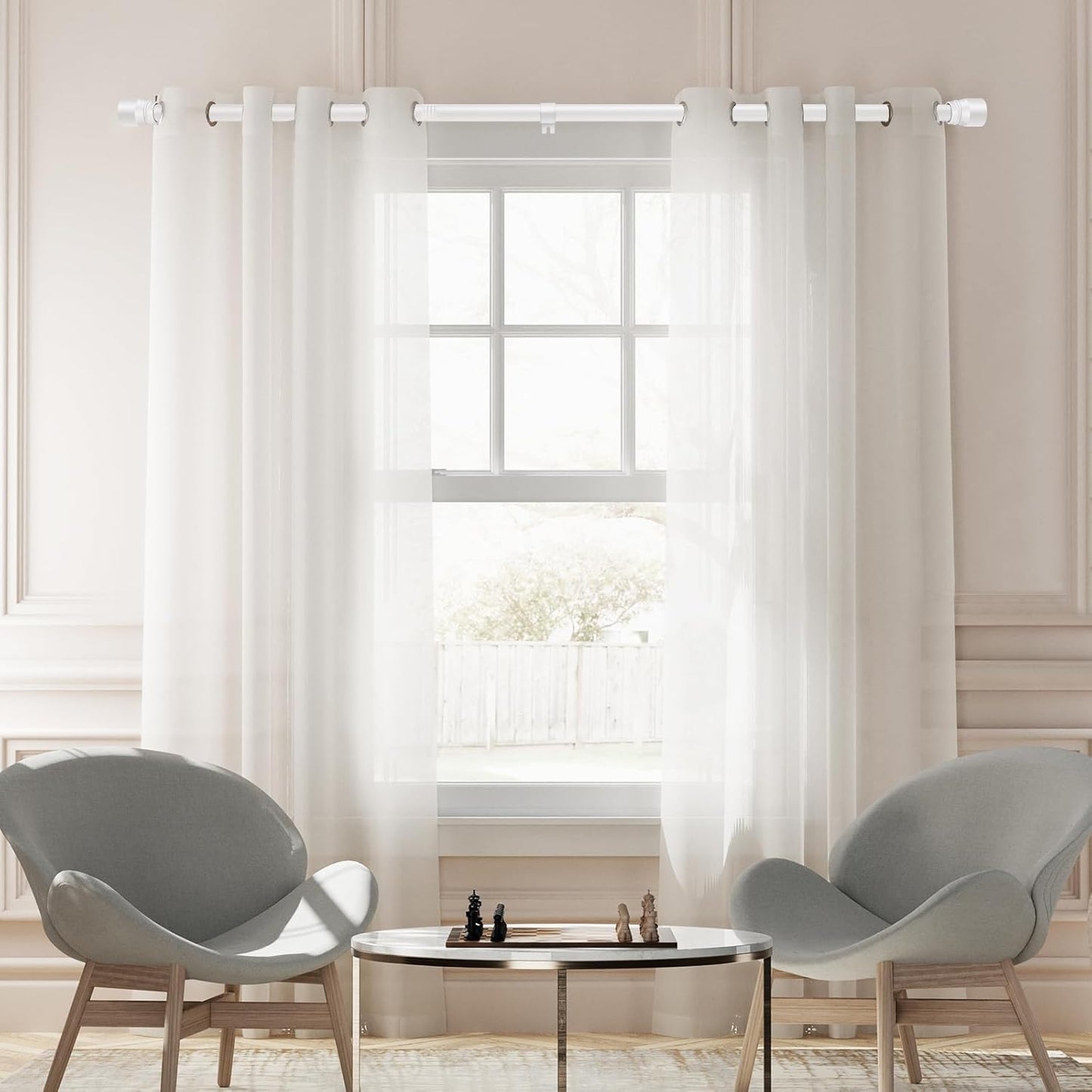 Skiennix Adjustable Curtain Rod - Heavy Duty 1” Diameter, 30 to 144 Inch, Matte White Finish
