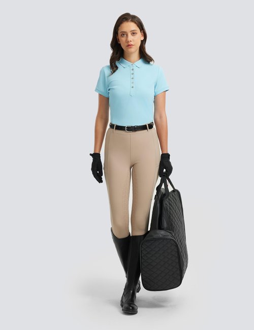 FitsT4 Sports Equestrian Shirts for Women Short Sleeve UPF50+ Moisture Wicking Polo Shirts for Horse Riding Tops Blue M
