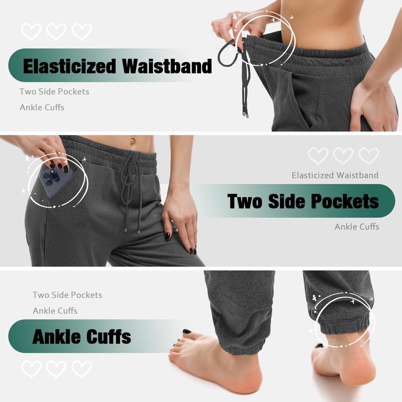 Walifrey Womens Joggers with Pockets, Drawstring Sweatpants Women for Lounging Jogging Gym and Workout DeepGrey,1 Pack DeepGrey M