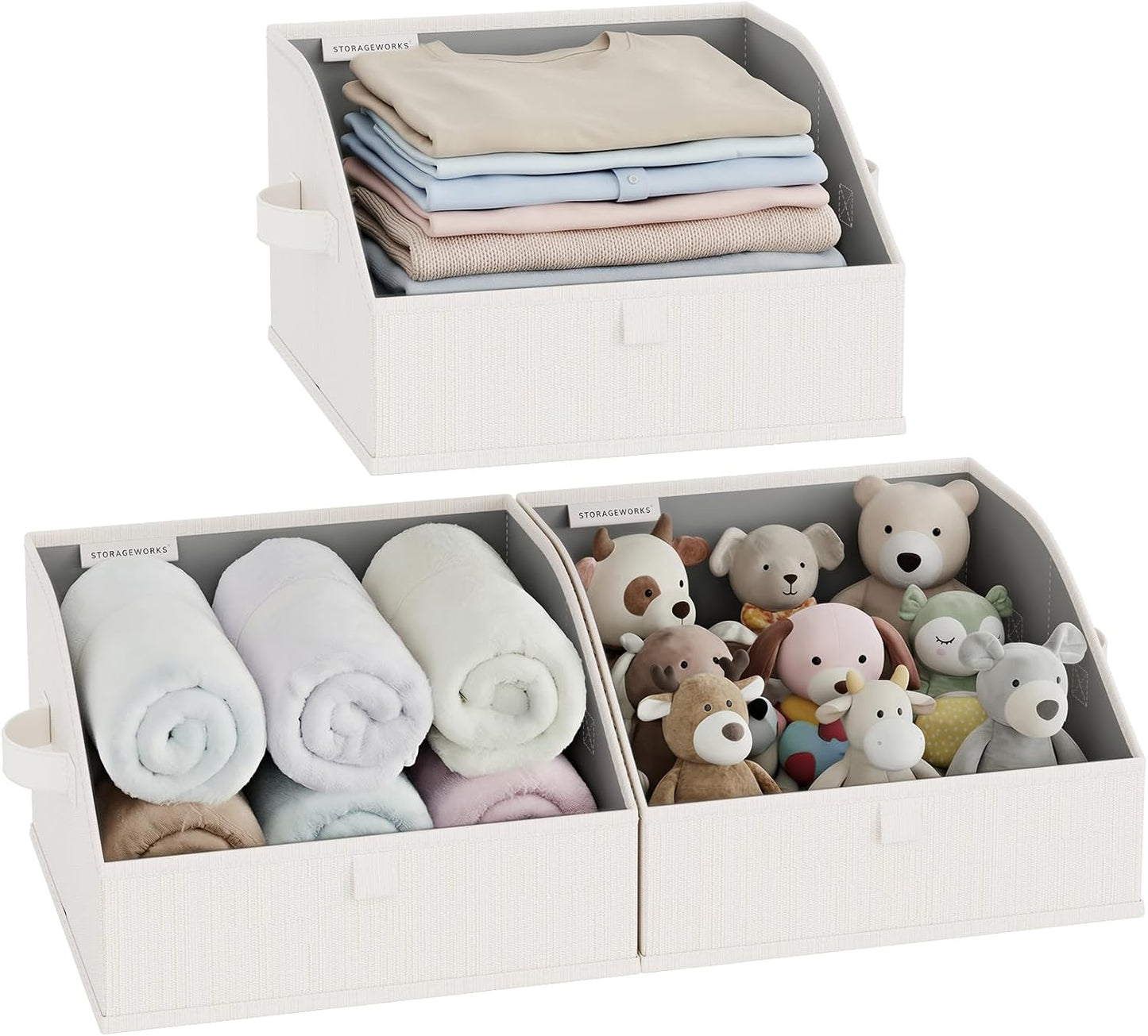 StorageWorks Trapezoid Closet Baskets - 3-Pack Beige, White & Ivory Organizers for Clothes Storage