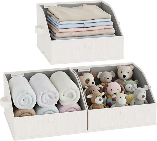 StorageWorks Trapezoid Closet Baskets - 3-Pack Beige, White & Ivory Organizers for Clothes Storage