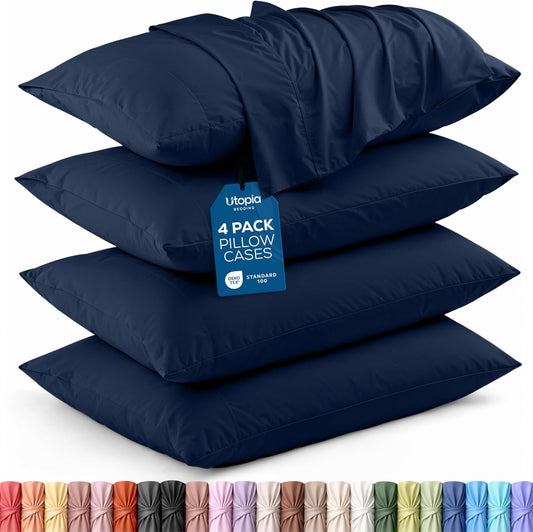 Utopia Bedding Standard Pillow Cases - Soft Brushed Microfiber - 4 Pack, Navy - Fade & Shrinkage Resistant, 20 x 26 Inches