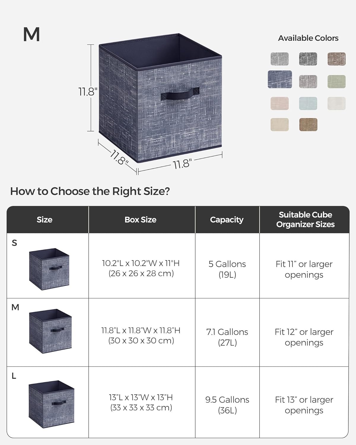 SONGMICS Storage Cubes - 11.8-Inch Foldable Non-Woven Fabric Bins | Set of 6, Misty Blue Closet Organizers