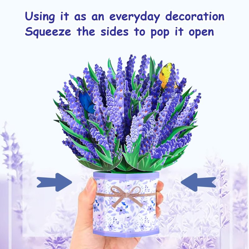 ROBBEAR Lavender Bouquet Pop Up Card, 3D Flower Greeting Card with Envelope for Any Occasion, Birthday, Mother's Day, Anniversary, Valentines Day, Foldable Flower Cards for Wife or Friends