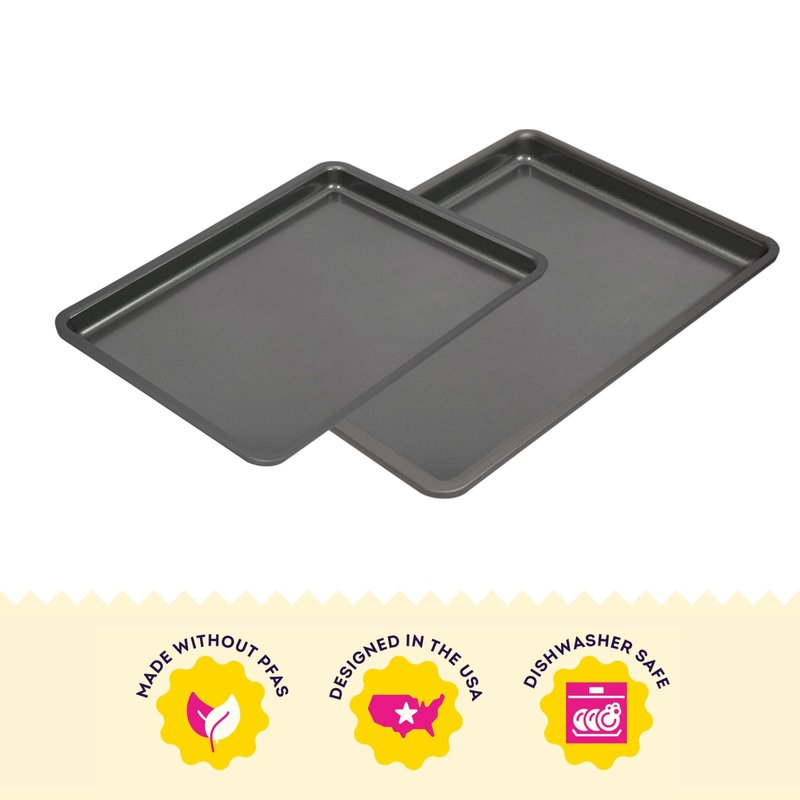 Wilton Silver 2- Piece Non-Stick Baking Sheet Set, Cold-Rolled Steel Bakeware for Baking and Roasting, Made without PFAS