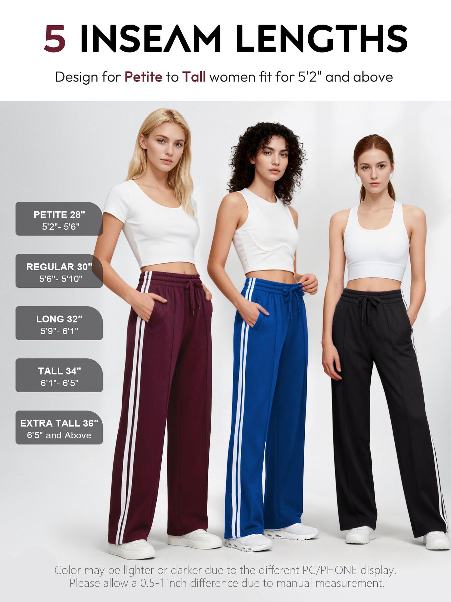 Tapata Extra Tall Woman 36" Inseam Stripes Sweat Pant High Waisted Drawstring Gym Exercise Lounge Joggers, Burgundy, XL