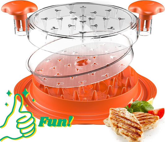 Skiennix Chicken Shredder - Manual Meat Shredder Tool with Transparent Lid & Cleaning Brush | Dishwasher Safe, Orange