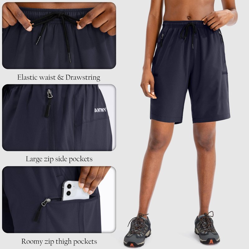 SANTINY Women's 5''/ 7''/9'' Hiking Cargo Shorts Quick Dry Lightweight Summer Shorts for Women Athletic Golf Zipper Pockets(Navy_L)