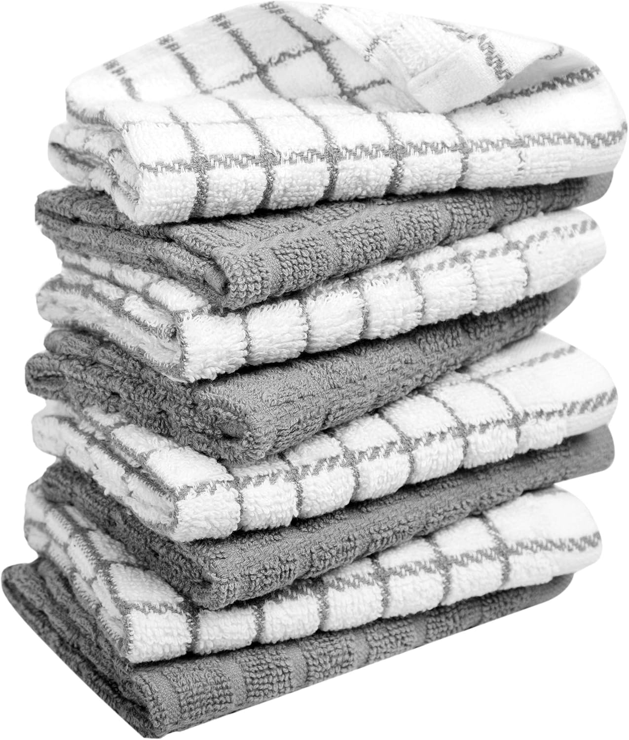 Bumble Dish Cloths - 100% Cotton Kitchen Towels | Soft & Highly Absorbent | 8 Pack, 12" x 12", Gray